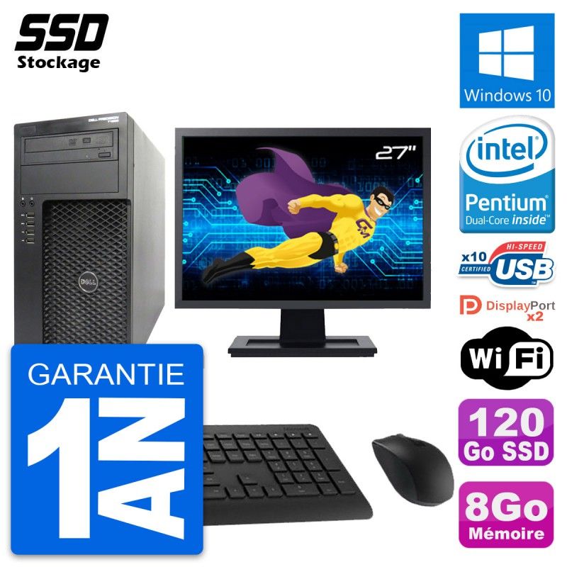 Dell Precision T1650 MT Desktop Computer | 27" Screen | Intel Pentium G2020 | 8GB RAM | 120GB SSD | Windows 10