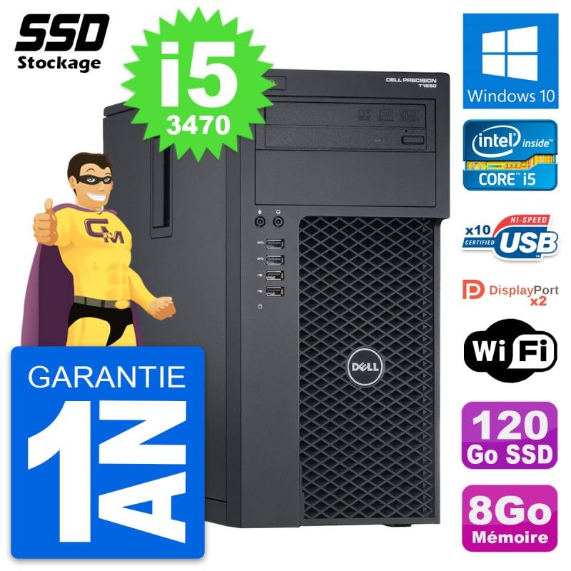 Dell Precision T1650 MT Desktop Computer - Intel i5-3470, 8GB RAM, 120GB SSD, Windows 10, WiFi