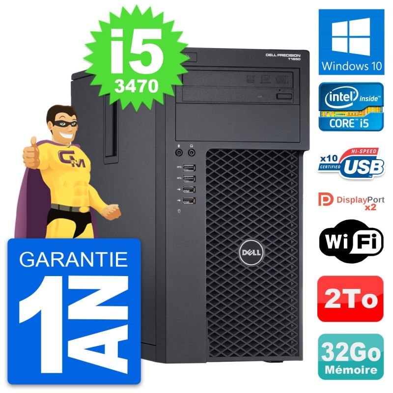 Dell Precision T1650 MT Desktop Computer - Core i5-3470, 32GB RAM, 2TB Storage, Windows 10, WiFi