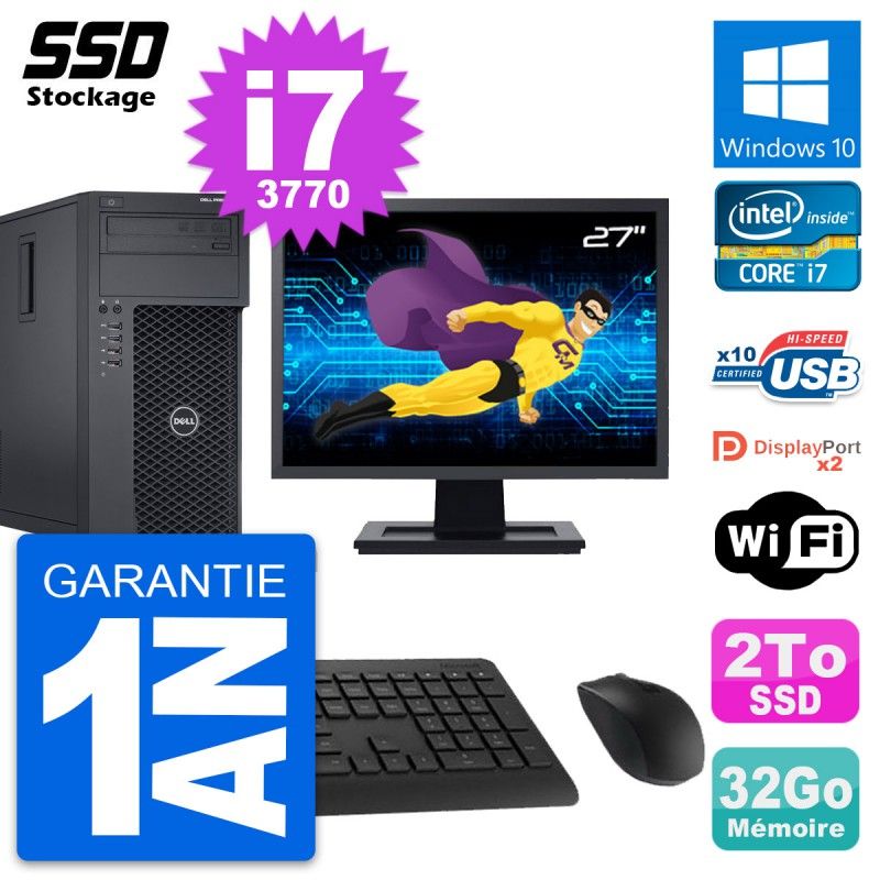 Dell Precision T1650 MT Desktop Computer | 27" Screen | Intel i7-3770 | 32GB RAM | 2TB SSD | Windows 10 | WiFi