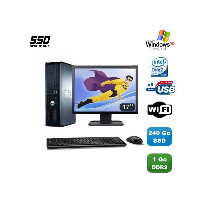 Dell Optiplex 760 DT Desktop PC - Intel Core 2 Duo E8400, 3GHz, 1GB DDR2, 240GB SSD, WiFi, Windows XP Pro