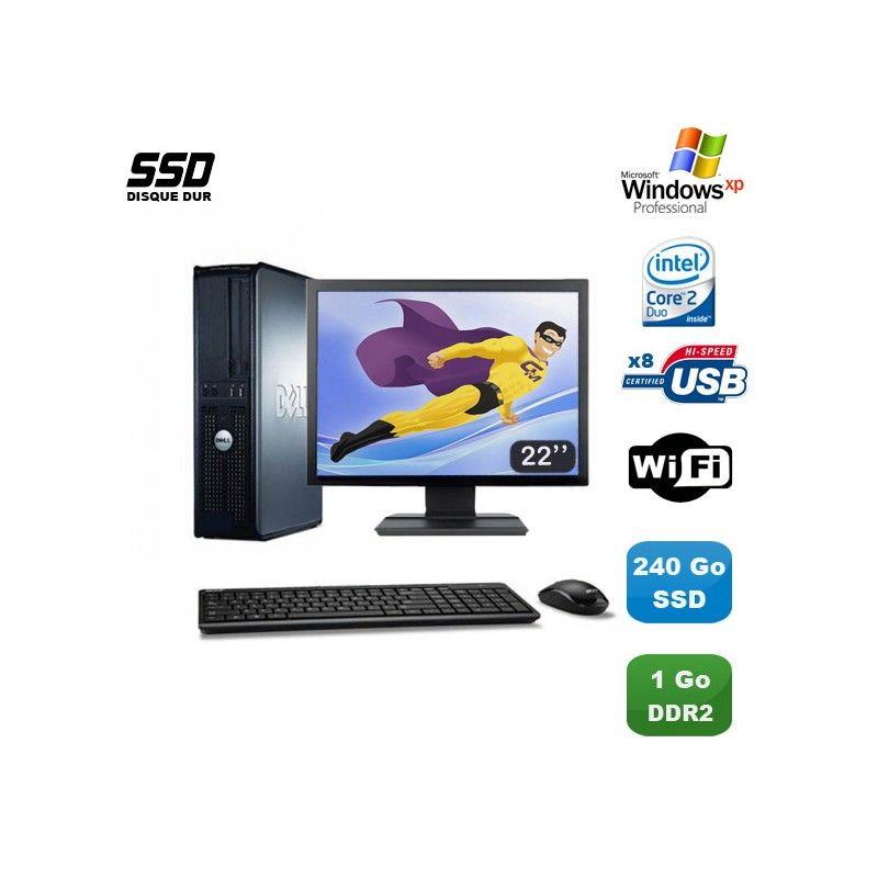 Dell Optiplex 760 DT Desktop PC - Intel Core 2 Duo E8400, 3GHz, 1GB DDR2, 240GB SSD, WiFi, Windows XP Pro