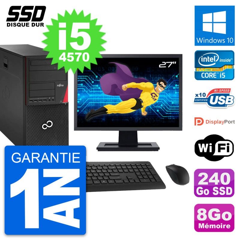 Fujitsu P920 27-inch PC Tower - Intel i5-4570, 8GB RAM, 240GB SSD, Windows 10, WiFi