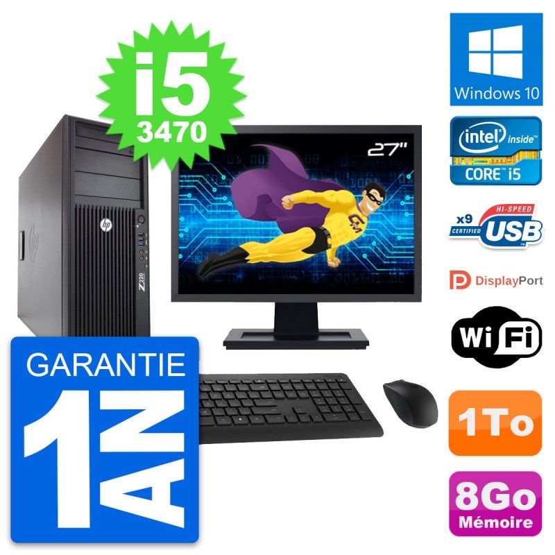 HP WorkStation Z220 Desktop PC - 27" Screen, i5-3470, 8GB RAM, 1TB HDD, Windows 10, WiFi