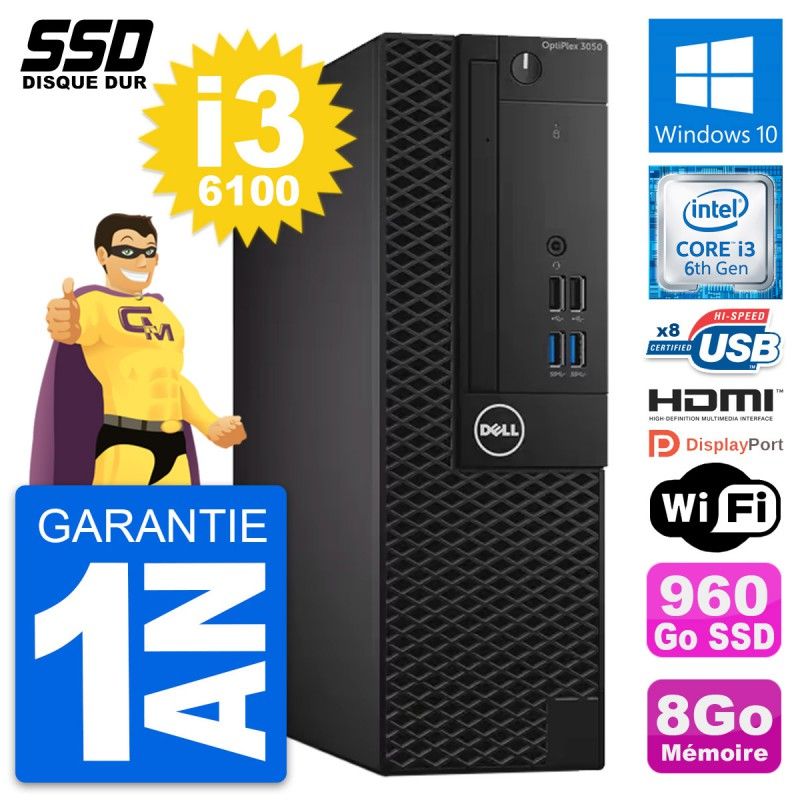 Dell OptiPlex 3050 SFF - Procesador Intel Core i3-6100, 8GB de RAM, 960GB SSD, HDMI, WiFi
