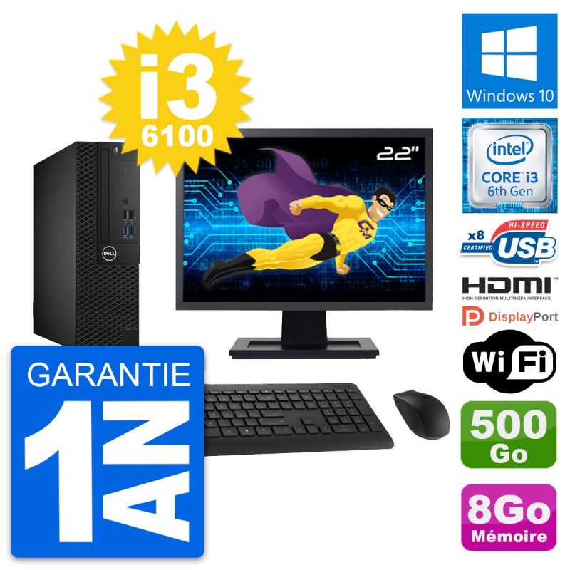 Dell OptiPlex 3050 SFF Computer - 22" Screen, i3-6100, 8GB RAM, 500GB HDD, HDMI