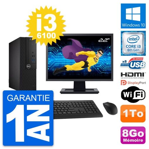 Computadora Dell OptiPlex 3050 SFF - Pantalla de 22', Intel i3-6100, 8 GB de RAM, 1 TB HDD, HDMI, WiFi