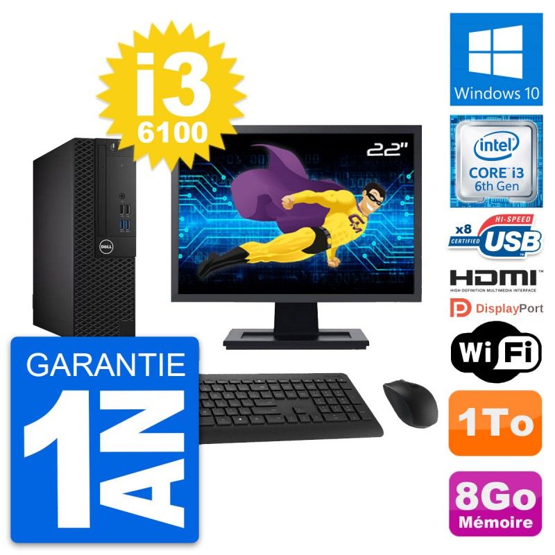 Dell OptiPlex 3050 SFF Computer - 22" Screen, Intel i3-6100, 8GB RAM, 1TB HDD, HDMI, WiFi