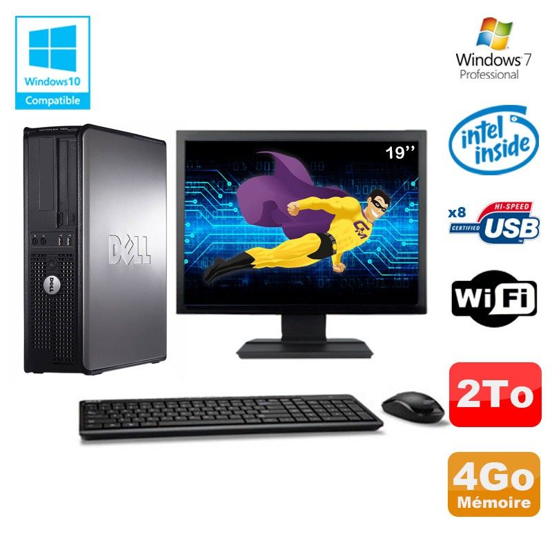 PC de escritorio Dell Optiplex 780 DT - Procesador Intel E5200, 4GB de RAM, 2000GB HDD, WiFi, Windows 7 + Pantalla de 19'