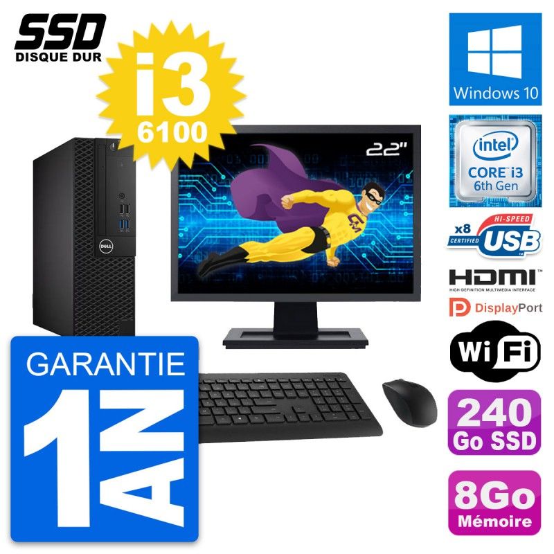 Dell OptiPlex 3050 SFF Computer - 22" Screen, Intel i3-6100, 8GB RAM, 240GB SSD, HDMI