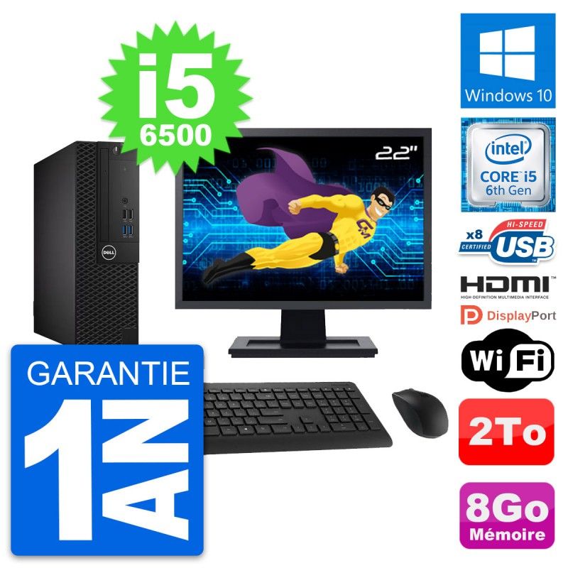 Dell OptiPlex 3050 SFF Computer - 22" Screen, Intel i5-6500, 8GB RAM, 2TB HDD, HDMI, Wi-Fi