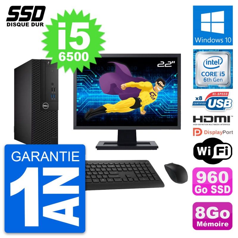 Dell OptiPlex 3050 SFF Desktop - 22" Screen, Intel i5-6500, 8GB RAM, 960GB SSD, HDMI, WiFi