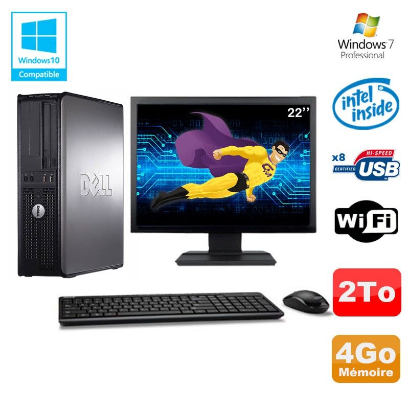 Computadora de escritorio Dell Optiplex 780 DT - Procesador Intel E5200 2.5 GHz, 4 GB de RAM, 2 TB HDD, WiFi, Windows 7 Profesional + Pantalla de 22