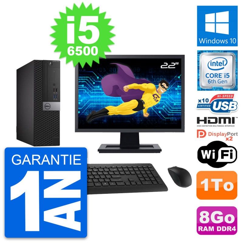 Dell OptiPlex 5050 SFF Computer - 22" Screen, Intel i5-6500, 8GB RAM, 1TB HDD, HDMI, WiFi