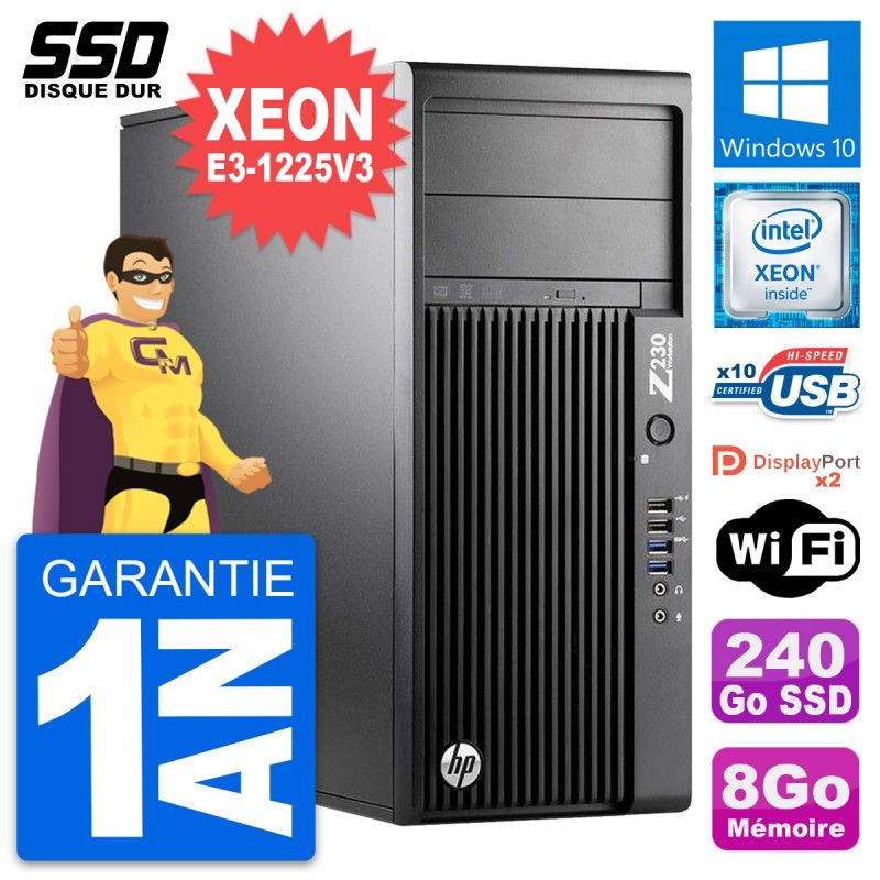 HP WorkStation Z230 - Intel Xeon E3-1225V3 3.2GHz, 8GB RAM, 240GB SSD, Windows 10, WiFi