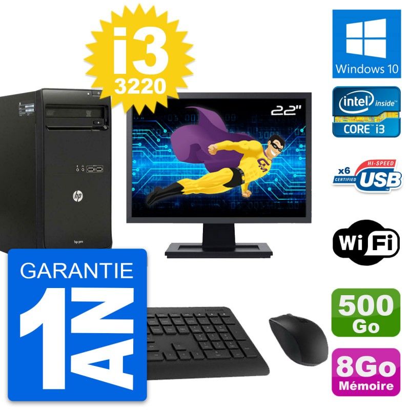 HP Pro 3500 Desktop PC - 22" Screen, Intel i3-3220, 8GB RAM, 500GB Hard Drive, Windows 10, WiFi