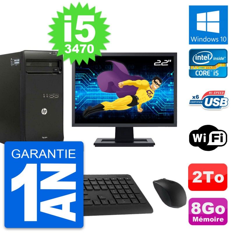HP Pro 3500 Desktop PC - 22" Screen, Core i5-3470, 8GB RAM, 2TB HDD, Windows 10, Wifi