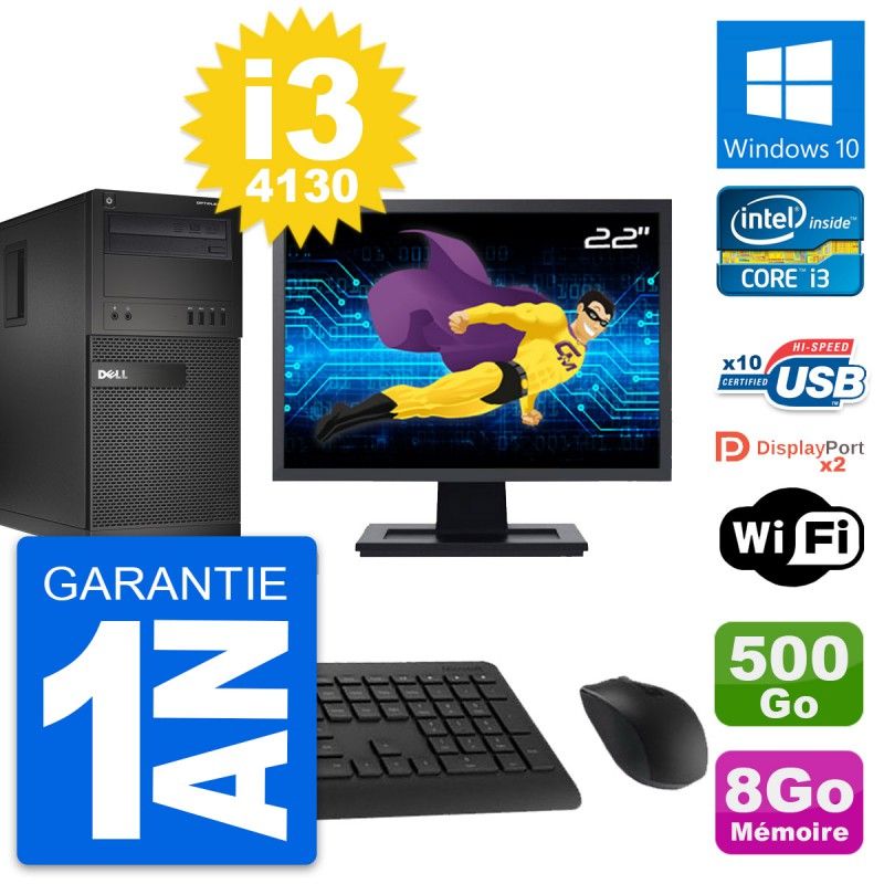 Dell OptiPlex XE2 MT Desktop Computer, 22" Screen, Intel i3-4130, 8GB RAM, 500GB Hard Drive, Windows 10, WiFi