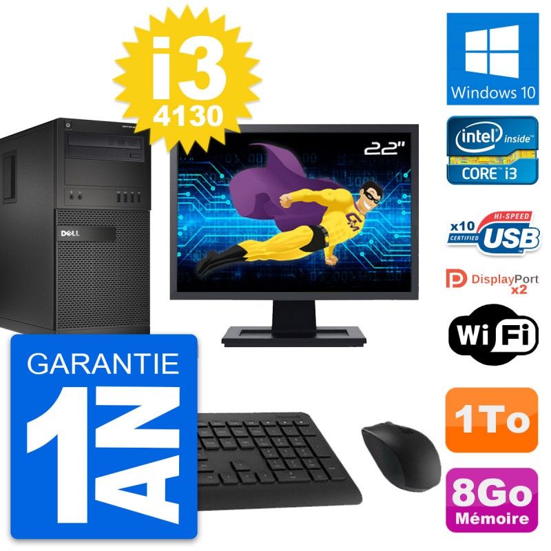 Dell OptiPlex XE2 MT Desktop Computer, 22" Screen, Intel i3-4130, 8GB RAM, 1TB HDD, Windows 10, WiFi