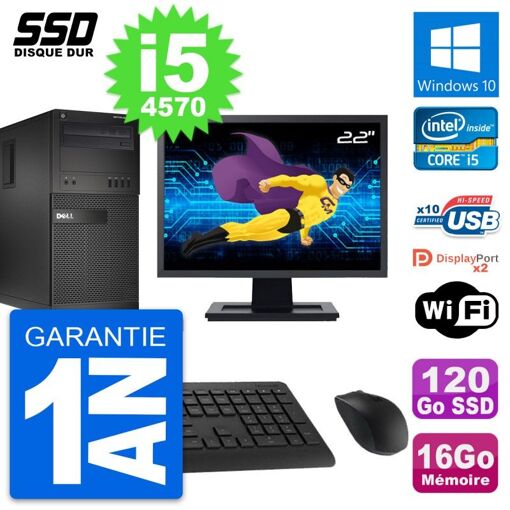 Computadora de escritorio Dell OptiPlex XE2 MT - Pantalla de 22', Intel i5-4570, 16GB de RAM, 120GB SSD, Windows 10, WiFi