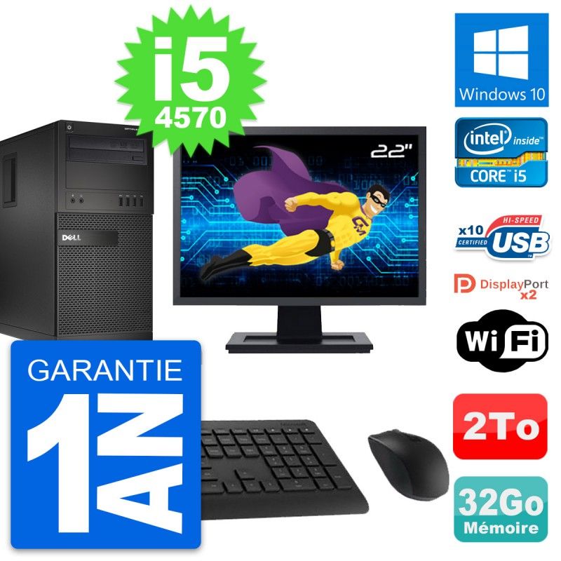 Dell OptiPlex XE2 MT Desktop Computer - 22" Screen, Intel i5-4570, 32GB RAM, 2TB Storage, Windows 10, WiFi