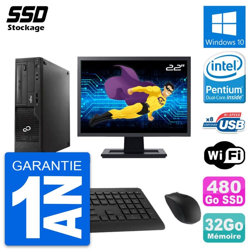 Fujitsu E510 DT 22-Inch Desktop PC - Pentium G2020, 32GB RAM, 480GB SSD, Windows 10, WiFi