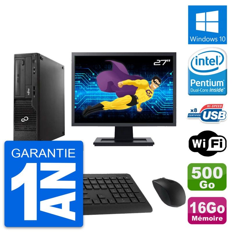 Fujitsu E510 DT 27-inch Screen, Pentium G2020, 16GB RAM, 500GB Disk, Windows 10, WiFi
