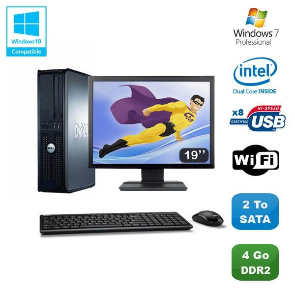 Dell Optiplex 760 DT Dual Core Laptop - 2.5GHz, 4GB RAM, 2TB HDD, WiFi, Windows 7 + 19" Screen