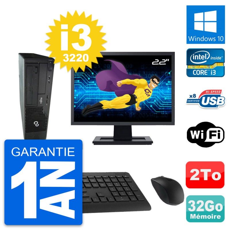 Fujitsu E510 DT 22-inch Desktop PC - Intel i3-3220, 32GB RAM, 2TB HDD, Windows 10, WiFi