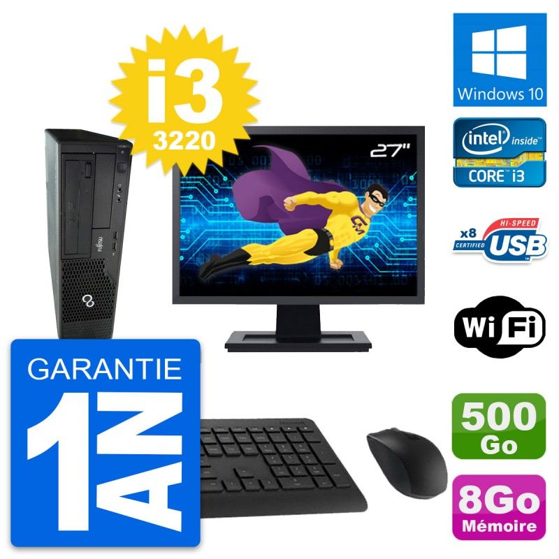 Fujitsu E510 DT 27-inch Computer - Intel i3, 8GB RAM, 500GB Hard Drive, Windows 10, WiFi