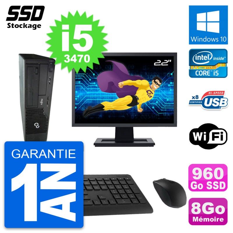 Fujitsu E510 DT 22-inch PC - Intel i5, 8GB RAM, 960GB SSD, Windows 10, Wifi