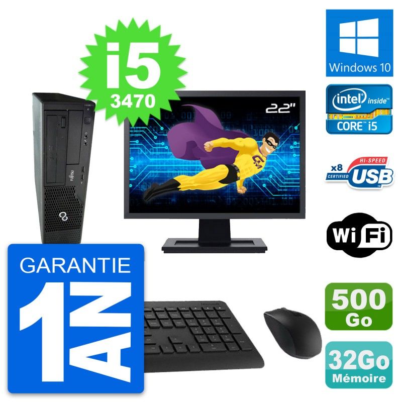 Fujitsu E510 DT 22-Inch PC - Intel i5, 32GB RAM, 500GB HDD, Windows 10, WiFi