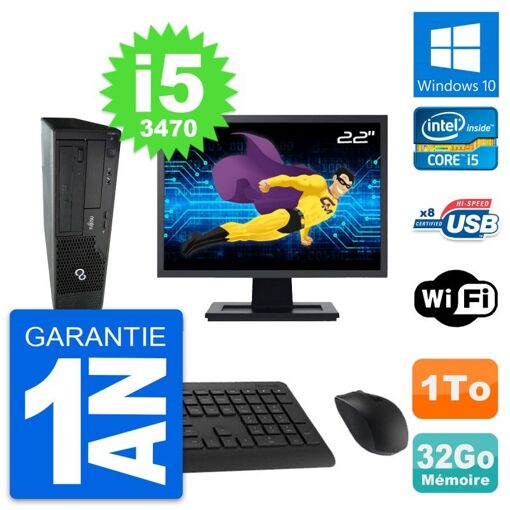 Fujitsu E510 DT 22-inch PC - Intel i5, 32GB RAM, 1TB HDD, Windows 10, WiFi