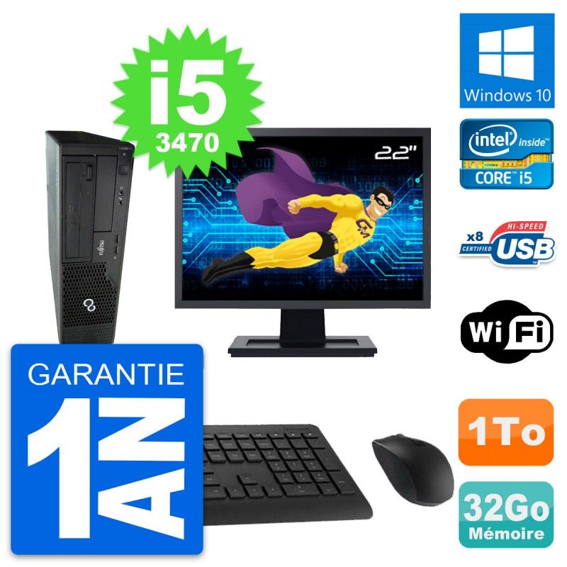 Fujitsu E510 DT 22-inch PC - Intel i5, 32GB RAM, 1TB HDD, Windows 10, WiFi