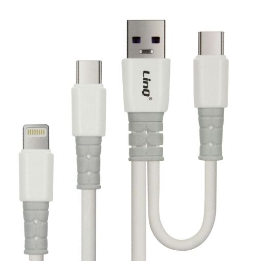 LinQ USB-A to USB-C and Lightning Power Delivery 60W Cable, 1.2m