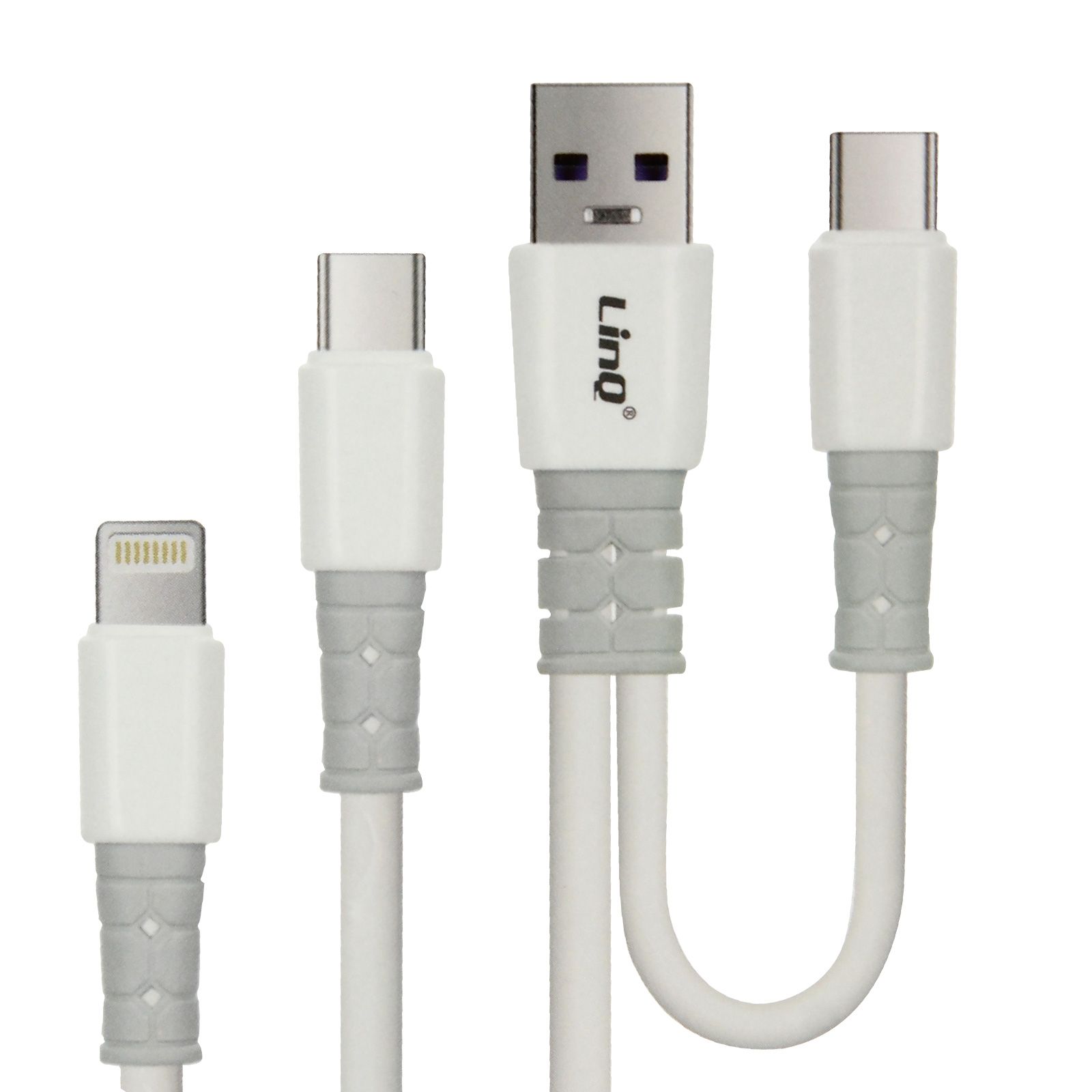 LinQ USB-A to USB-C and Lightning Power Delivery 60W Cable, 1.2m