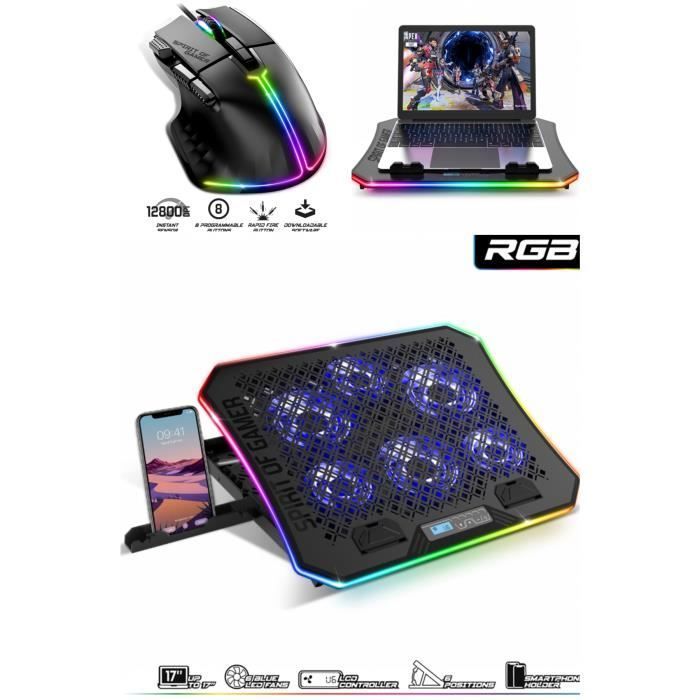 Air Blade Laptop Cooler - 6 LED Fans - Smartphone Holder - Black