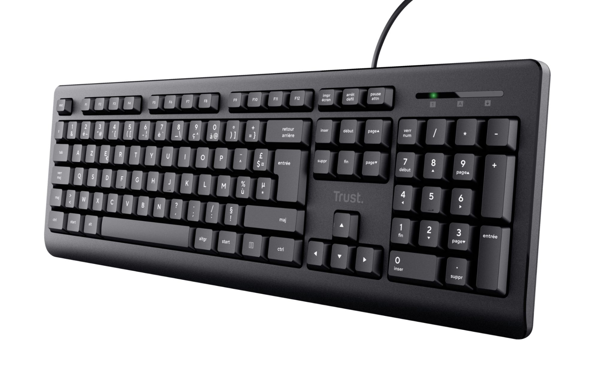Trust Taro Wired Keyboard AZERTY French, Splash-Proof, Silent, 1.8m USB Cable, Low Profile Keys, PC Keyboard