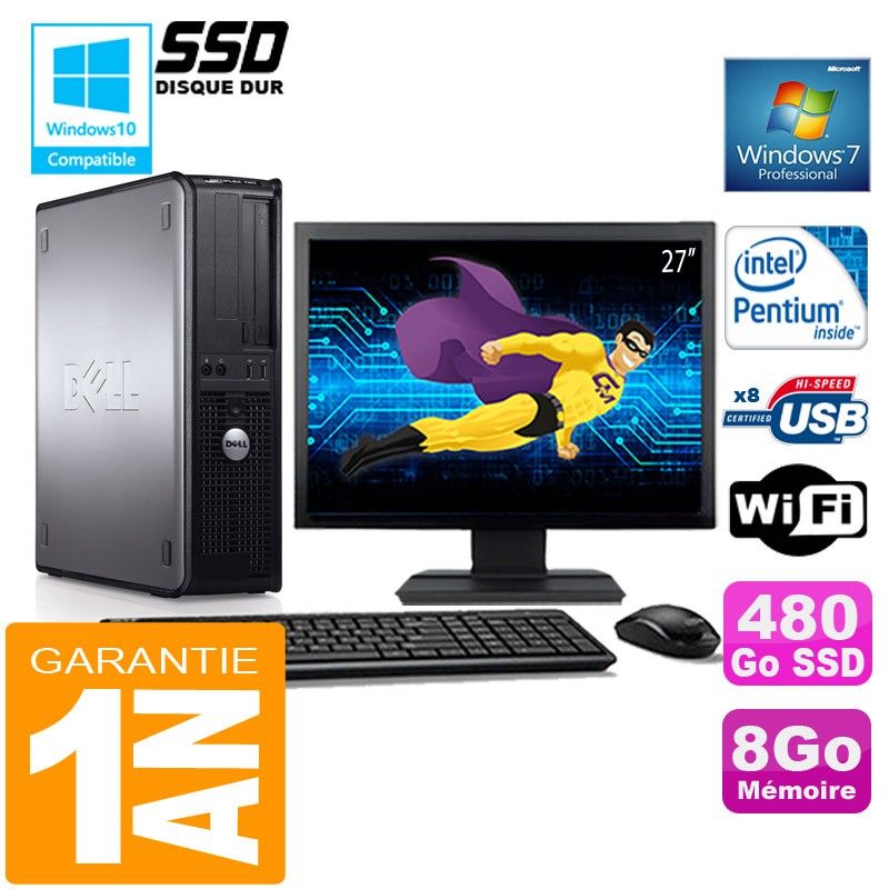 Dell 780 DT Desktop PC - Intel E5300, 8GB RAM, 480GB SSD, WiFi, Windows 7 Pro