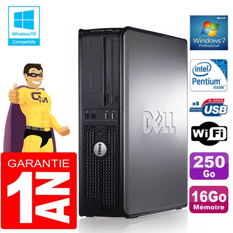 Dell 780 DT Desktop PC - Intel E5300, 16GB RAM, 250GB HDD, DVD Burner, WiFi, Windows 7 Pro