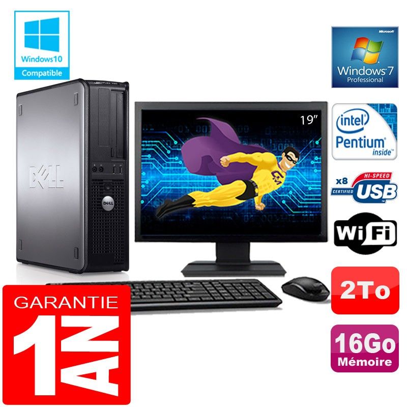 Dell 780 DT Desktop Computer - Intel Pentium E5300, 16GB RAM, 2TB HDD, WiFi, Windows 7 Pro