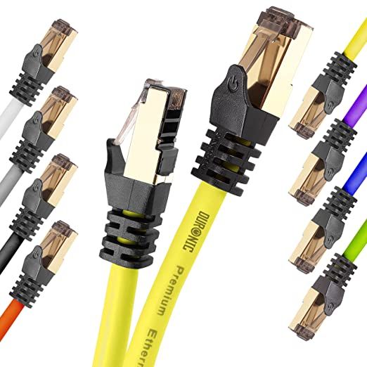 Duronic CAT8 YW Ethernet Cable 1.5m Yellow S/FTP Shielded Twisted Pair