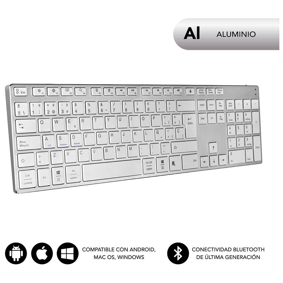 Subblim Bluetooth Home Keyboard - QWERTY Spanish, Aluminium White