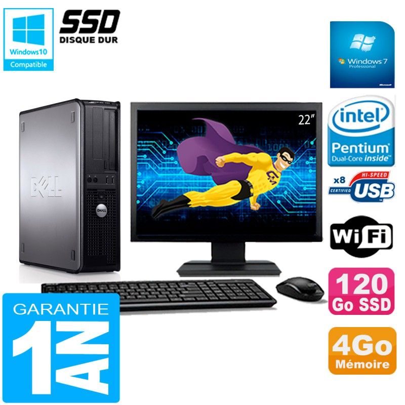 Dell Optiplex 780 DT Desktop Computer - 22" Screen, Intel E5300, 4GB RAM, 120GB SSD, WiFi, Windows 7 Pro
