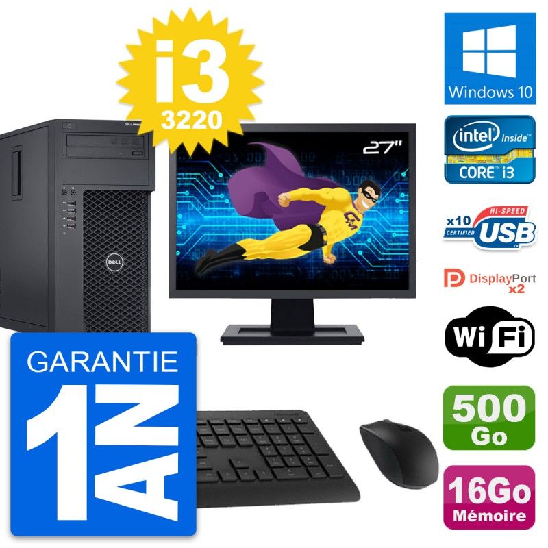Dell Precision T1650 27" All-in-One PC - Intel i3-3220, 16GB RAM, 500GB HDD, Windows 10, WiFi