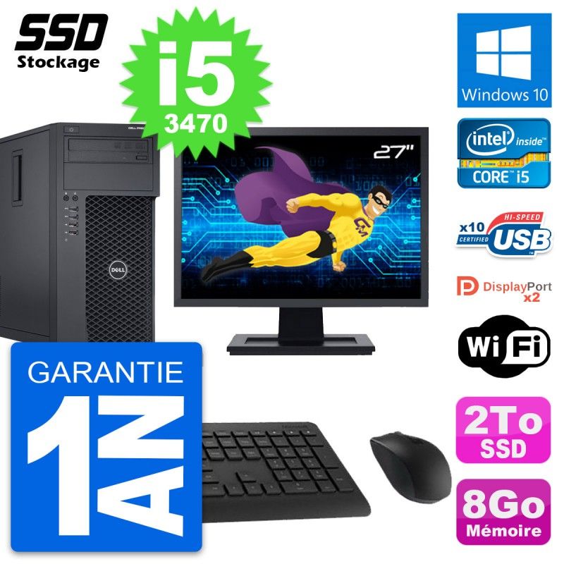 Dell T1650 Desktop Computer - 27" Screen, Intel Core i5-3470, 8GB RAM, 2TB SSD, Windows 10, WiFi
