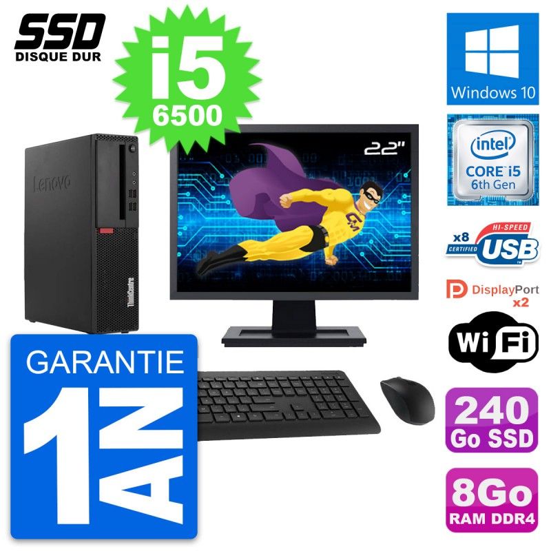 Lenovo M910s SFF Desktop Computer - 22" Screen, Intel i5-6500, 8GB RAM, 240GB SSD, Windows 10, WiFi