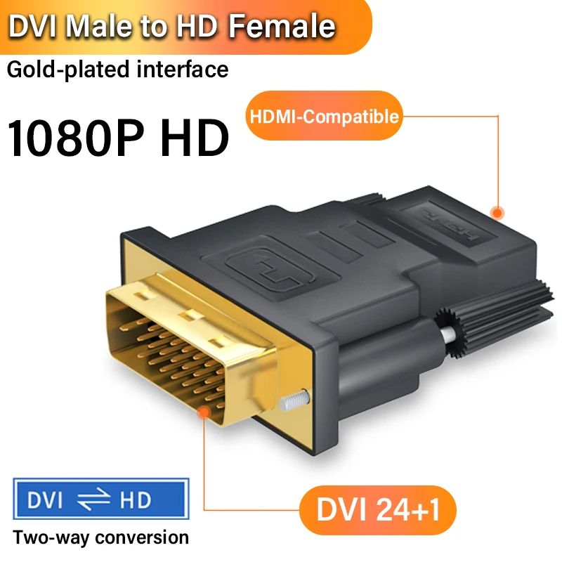 Nipseyteko DVI to HDMI Adapter (0.5m), Bidirectional Male-Female, 1080P