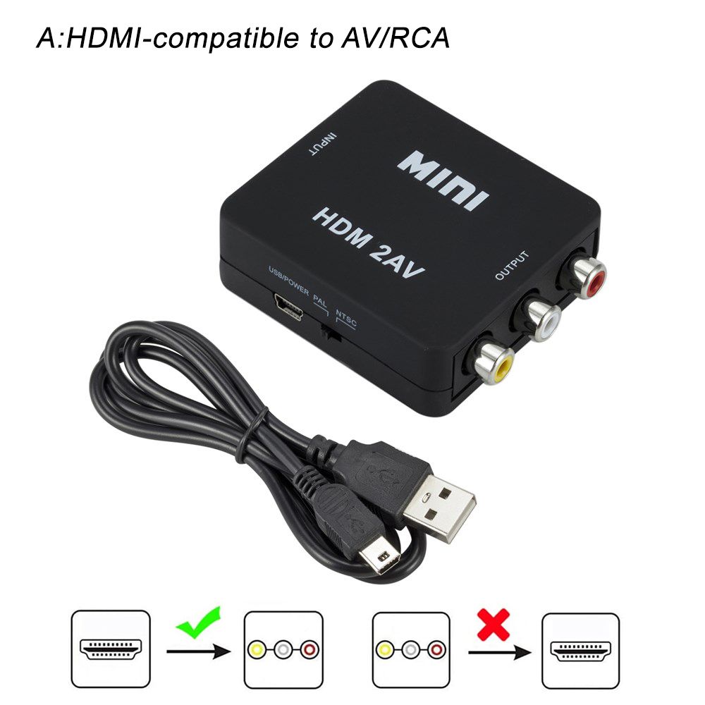 Adaptador de desentopado de video Nipseyteko HD 1080P a AV RCA CVSB L/R, convertidor de caja de video HDMI con soporte PAL