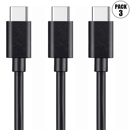 Cable USB-C Rápido para Google Pixel 8/8a/8 Pro/7/7a/7 Pro/6/6 Pro/6a - Negro - Paquete de 3 - 1 Metro